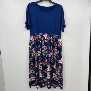 Nuonita Women's Floral Dress in Blue Size 14 Plus